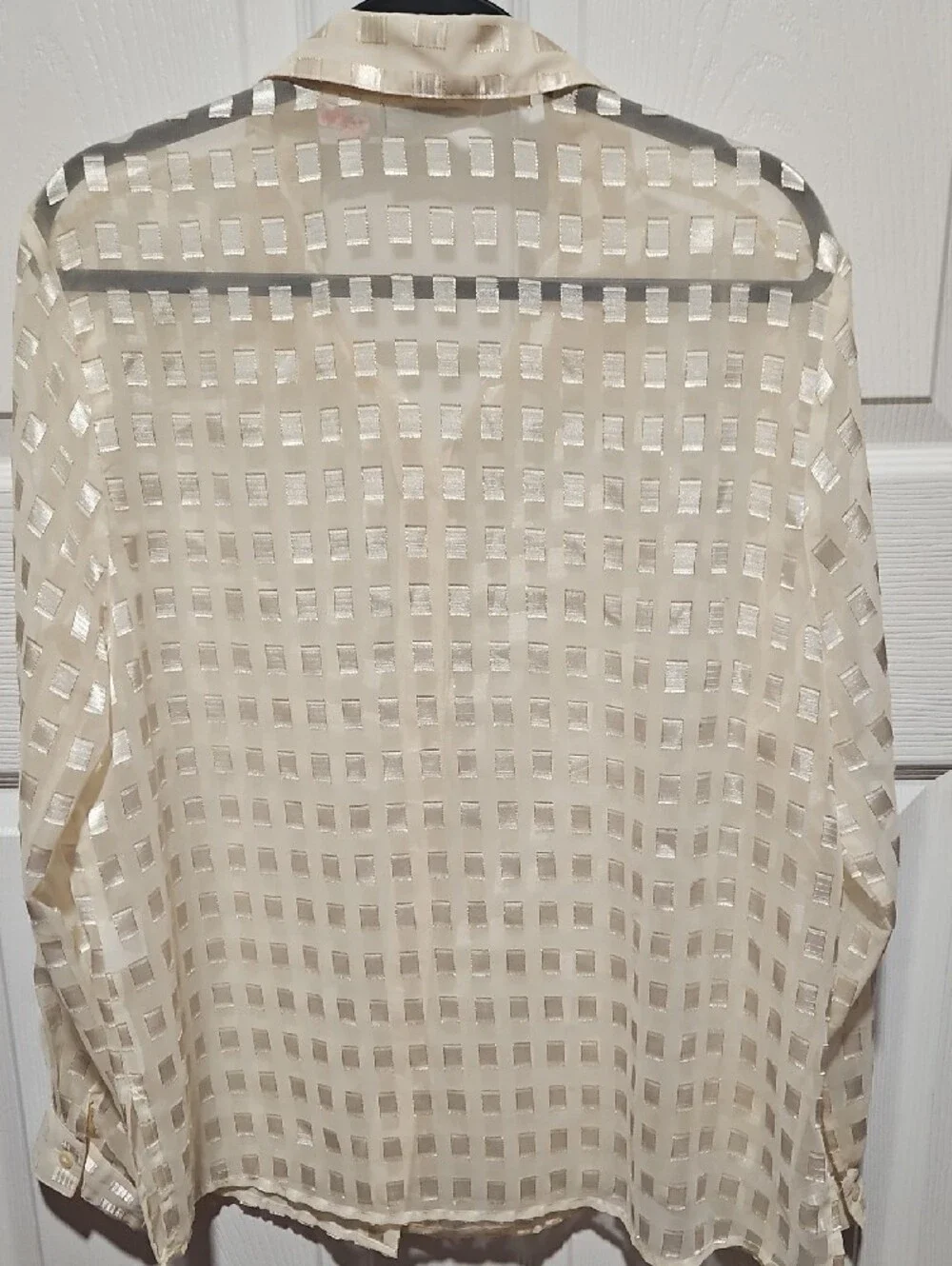 Vintage Basic Editions Ivory Sheer Square-Jacquard Button-Down Shirt